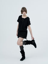 eyelet lace hood op / black
