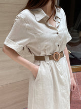 Moan Linen Pocket H-Line Shirt One Piece (Belt Set)