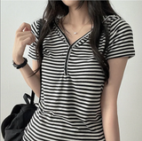 Ruzyn spandex stripe snap short sleeve hoodie