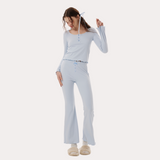 "Cozy Knitted Pajama Set – Long Sleeve Top & Relaxed Pants | Soft Loungewear for Women"