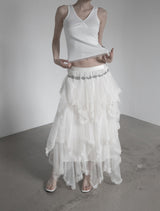 Cherian Chiffon Unbalance Tiered Skirt