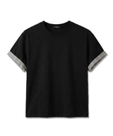 ロールスリーブクロップド半袖Tシャツ ブラック