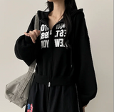 New York Lettering Two Way Cropped Hooded Zip-Up