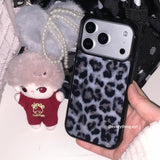 [glass] leopard fur case - grayish blue