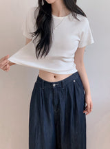 ND Basic Rib Crop Short Sleeve T-shirt (6color)