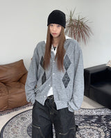 Scent Leather Patch Argyle Cardigan