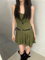 グレタ グリーン ノースリーブ フローラル ドレス