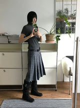 (ウール) チェックプリーツミディスカート