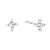 four-leaf clover stud rhodium plating + 925 silver earrings E064-01H