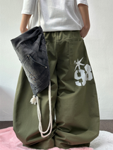 HIGH QUALITY 🐣 KOREAN / STRING 🐣 HIGHTEEN TEENAGER TATTOO LETTERING COTTON WIDE BALLOON LONG PANTS 🐣🤎🖤🩶💚 - 5 COLORS