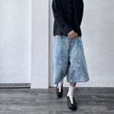 Snowwashed Leopard Wide Denim Culottes