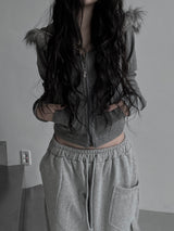 slim fur hood zip-up (fleece-lined / 3color)
