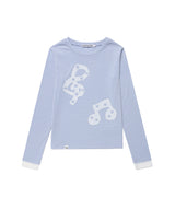 ストライプド ミュージック ノート LS Tシャツ(CV2GFFT554A)