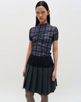 Raw Edge Colour Block Pleated Skirt _ NAVY