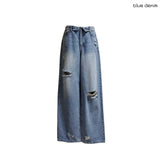 フォールドオーバーディストレスワイドデニムパンツ