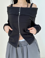 オフショルダー + 2WAYジップアップ💛🤍🖤 - 2 COLORS