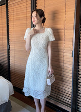 ラブスクエアフラワーフレアワンピース