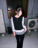 (2color) Check Frill Layered Roll-Up Long Sleeve Tee