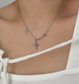 sif color twin cross turquoise vertical double ball short long layered gemstone necklace