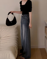 Deco wide denim pants