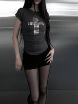 metallic cross stud short sleeve (3color)