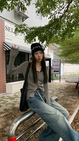 Fake two-piece knit ribbed top