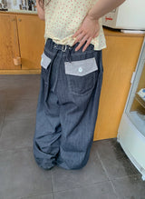 [unisex] Orihi Non-Fade Banding Wide Denim Pants