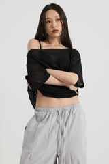 ニットワンショルダーTシャツ, Black