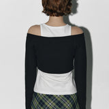 Button off crop cardigan set Black