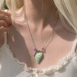 Mint Heart Butterfly Beads Pendant Necklace