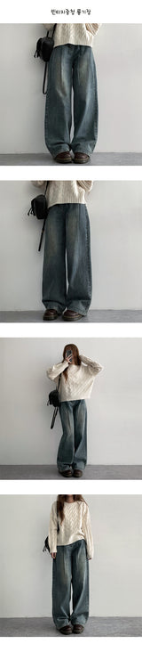 [3 Tier length] [S–2XL] NAKIN Pintuck Washed Wide Denim Pants