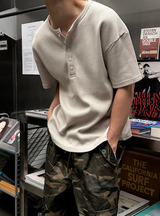 [Unisex] ワッフルヘンリーネックハーフスリーブ (4color)