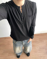 Pochi Slub Henely Neck Long Sleeve T