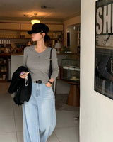 [BELLIDE MADE] Basic item, round rib long sleeve knit