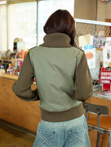 RIBBED HIGH NECK JACKET KHAKI