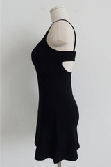 BACK OPEN FLARE MINI DRESS IN BLACK