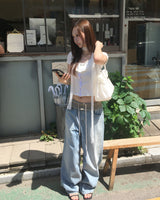 バンディングワイドデニムパンツ