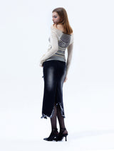 Emoha Love's Bondage Cut-out Striped Mesh Bottoming Shirt