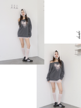 Rose Angel Oversized-fit Off-Shoulder Long Sleeve T-shirt