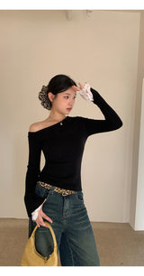 レオパードベルトビンテージブルーワイドデニムパンツ
