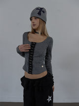 CROSS STUDDED BEANIE / MELANGE GRAY