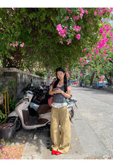 Lace Beige Round Wide Cotton Pants