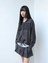 ストライプ ラッフル フーデッド シャツ(CHARCOAL)