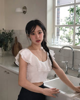 [ md pick ] dieet lace & frill white top