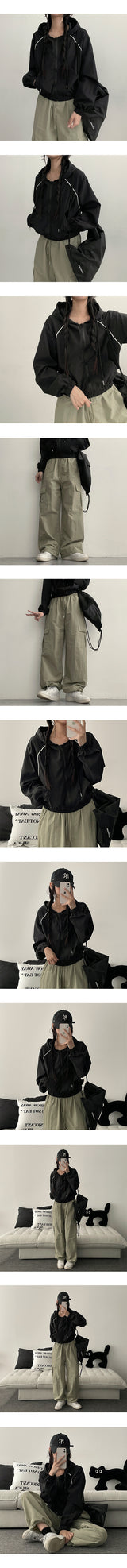 [Long summer pants!] Post nylon string wide cargo pants