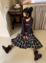 Lumie Check Tiered Banding Long Skirt