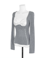 sheer white line heart-neck top