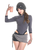 COCOA WRAP SKIRT-PANTS [CHARCOAL-DARK GREY]