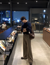 Look & P ヘンリーネックボタンケーブルオーバーフィットニット