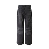WASHED FADED HAND-WIPED WHISKER RANDOM STITCH HERRINGBONE CHINO